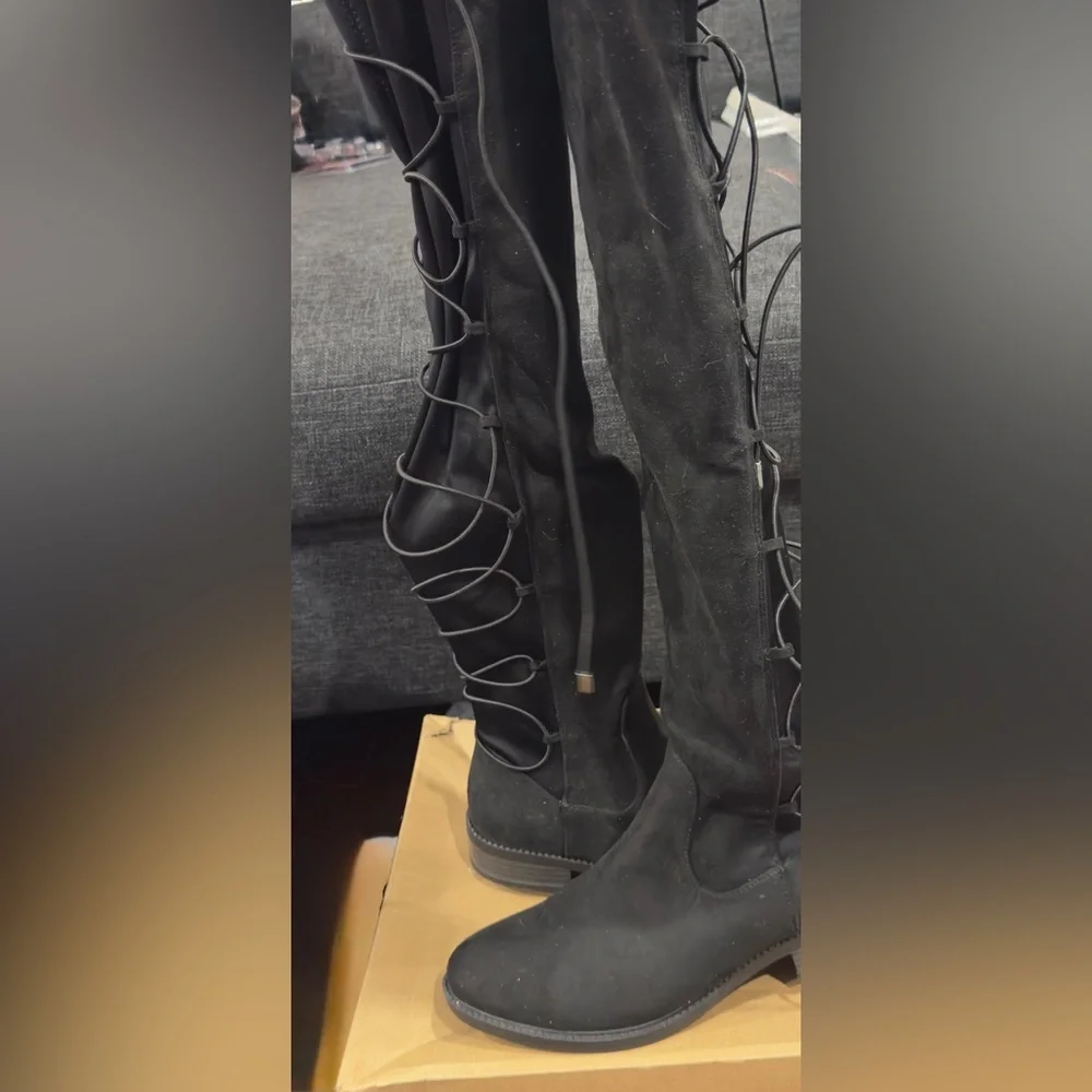 Fashion Nova Ramona Flat Black over the knee Boots Size 7.5